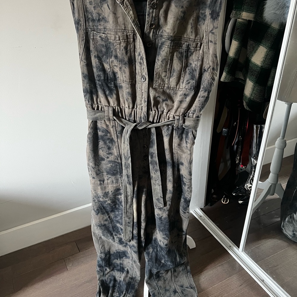 Urban Outfitters Black and Gray Tie-Dye Jumpsuit